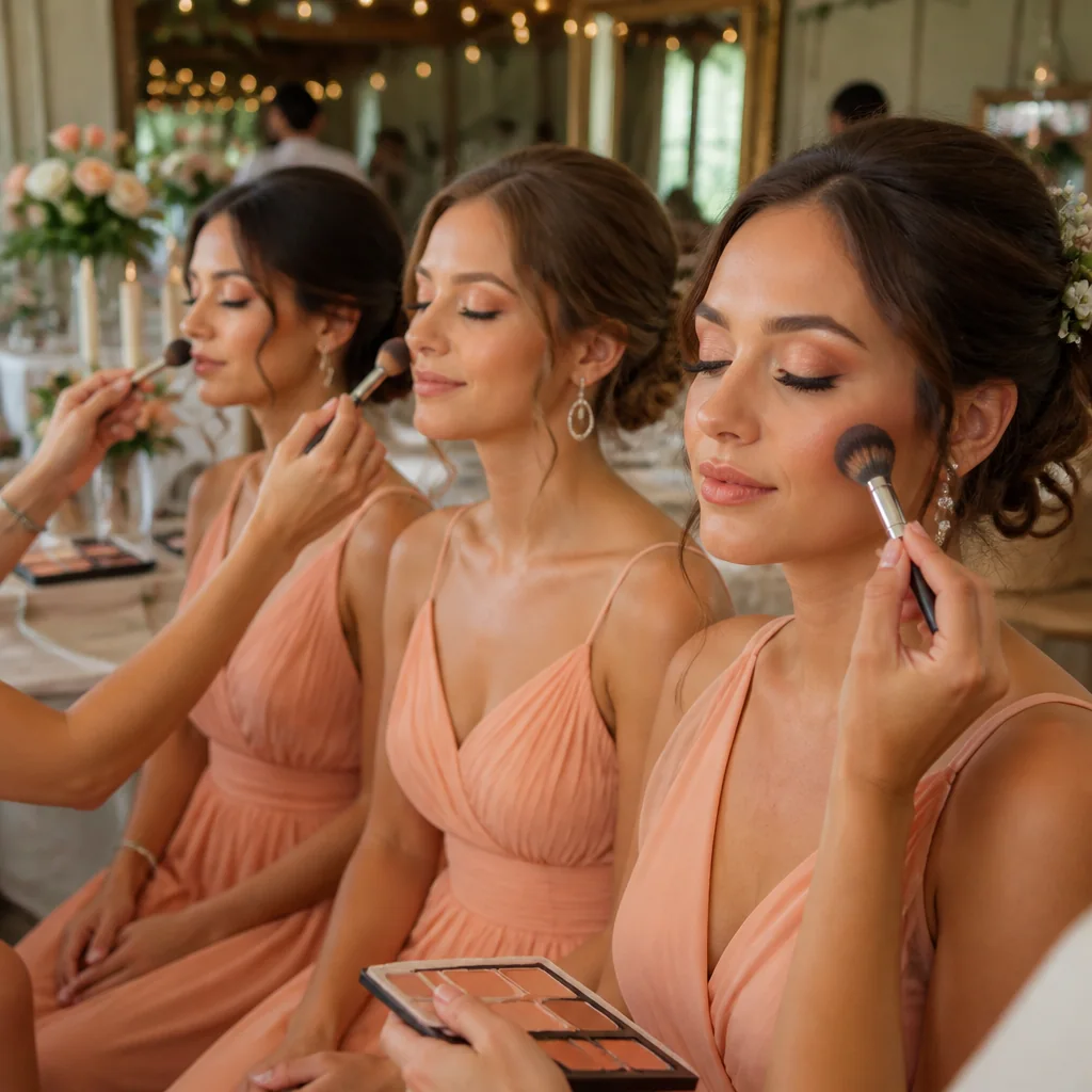 Maquillage des demoiselles d'honneur en harmonie avec la mariée